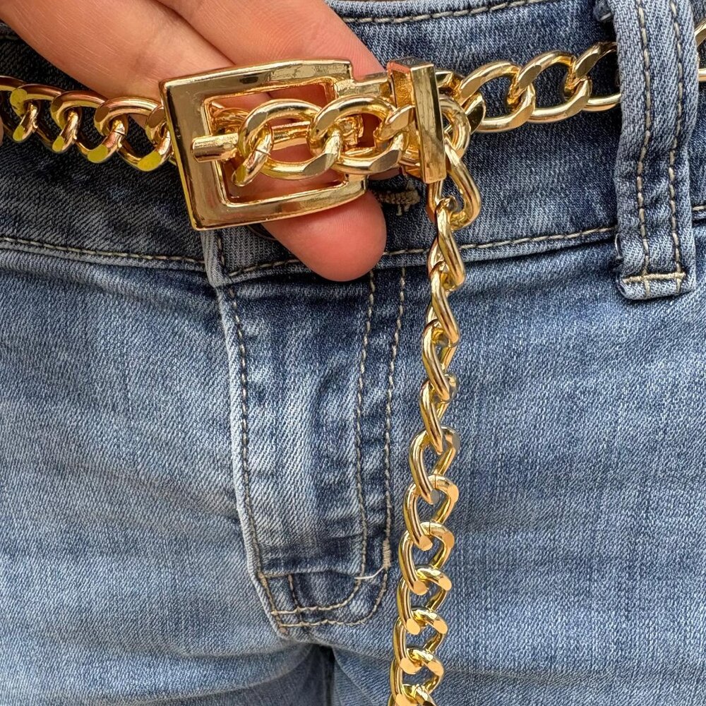 Gold Chain Link With Buckle Closure, Adjustable Fashion Waist Chain Size S M L - Picture 8 of 9